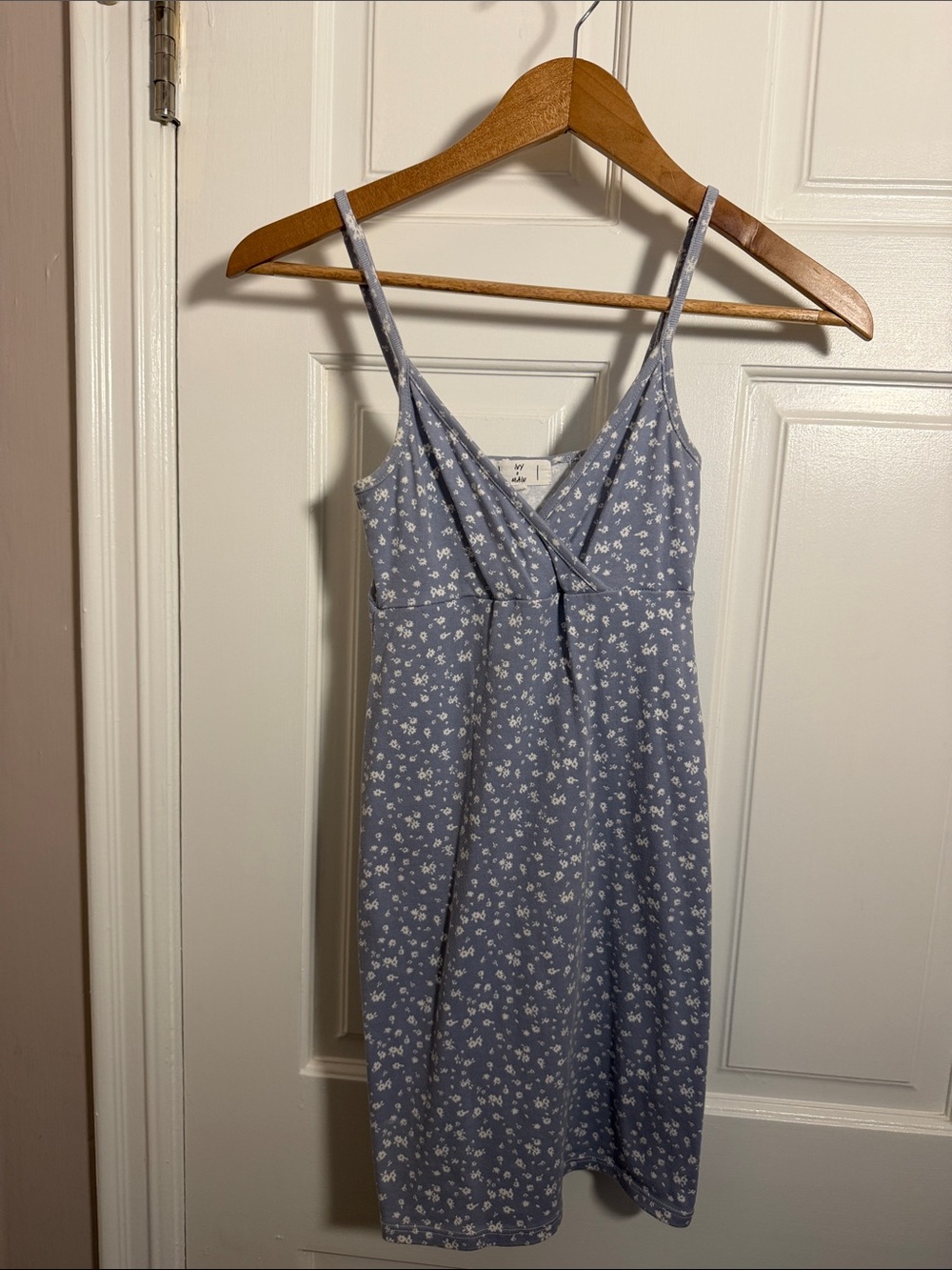 Light Blue Floral V-Neck Spaghetti Strap Mini Dress